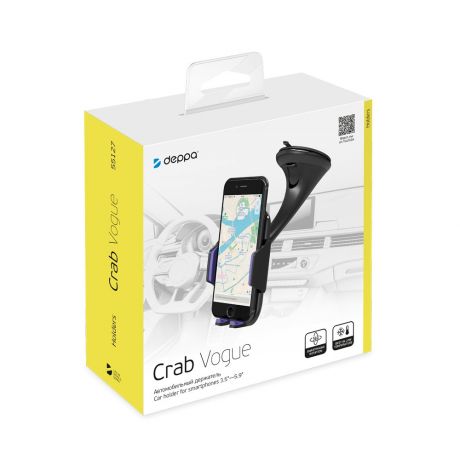Автомобильный держатель Deppa Crab Vogue 55127 черный для смартфонов 3.5"-5.9", PU присоска, жесткая штанга