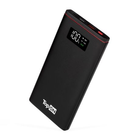 Универсальный внешний аккумулятор TopON TOP-T10 10000mAh QC3.0, QC2.0, Power Delivery. USB Type-C, MicroUSB, USB-порт, LED-экран. Черный