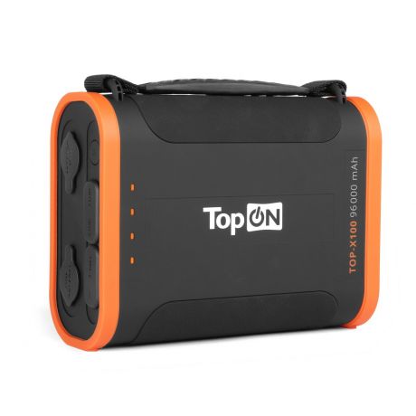 Универсальный внешний аккумулятор TopON TOP-X100 96000mAh USB-C PD3.0 60W,USB1 QC3.0,USB2 12W,2 авторозетки 180W,фонарь, защита от пыли и брызг.Черный