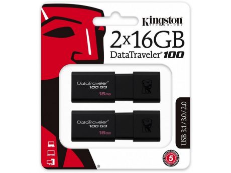 USB флешка Kingston DataTraveler 100 G3 16Gb Black (DT100G3/16GB-2P) USB 3.0 / 40 Мб/с / 10 Мб/с