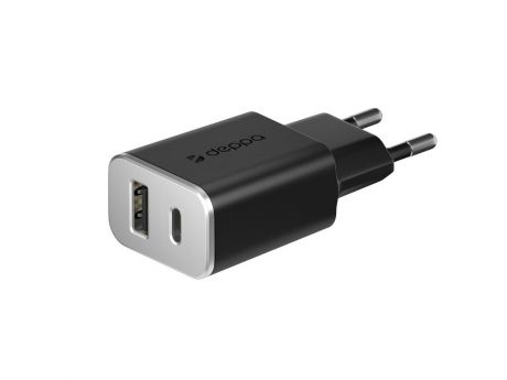 Зарядное устройство Deppa 11393 USB Type-C + USB A, QC 3.0, Power Delivery, 18 Вт, черный