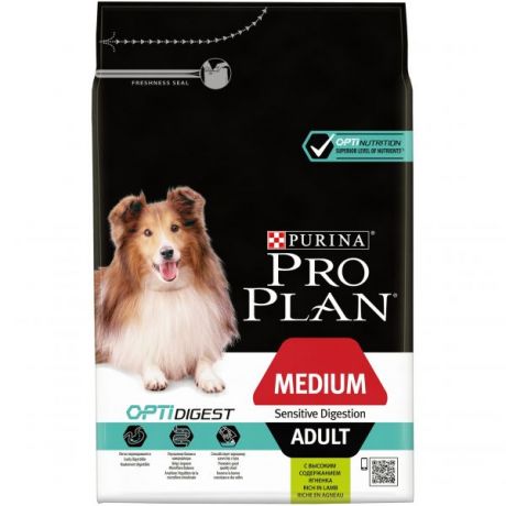 Сухой корм Purina Pro Plan для взрослых собак средних пород с чувствительным пищеварением, ягнёнок, пакет, 3 кг 12278098