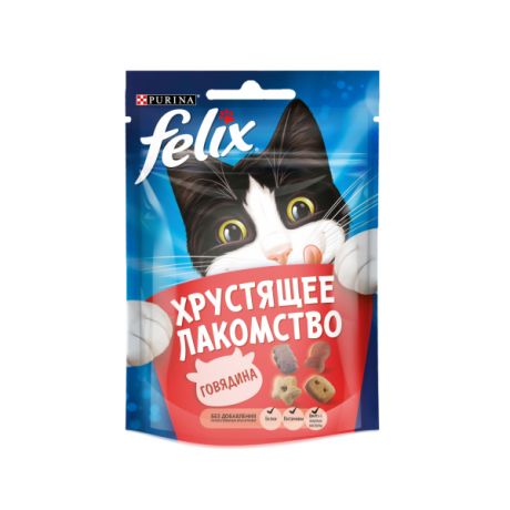 Хрустящее Лакомство Felix для взрослых кошек с говядиной, пауч, 20г 12393611