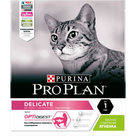 Сухой корм Purina Pro Plan для кошек с чувствительным пищеварением и привередливых к еде с ягненком, пакет, 400 г 12372563