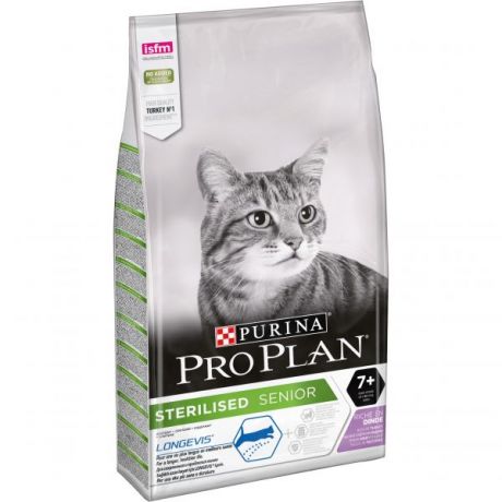 Сухой корм Purina Pro Plan для стерилизованных кошек и кастрированных котов старше 7 лет, индейка, пакет, 10 кг 12391015