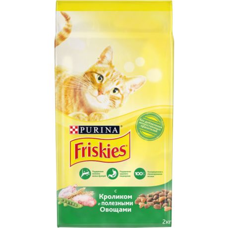 Сухой корм Purina Friskies для взрослых кошек с кроликом и полезными овощами, пакет, 2 кг 12384639