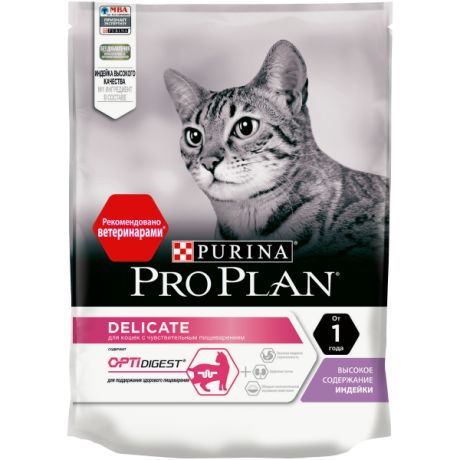 Сухой корм Purina Pro Plan для кошек с чувствительным пищеварением и привередливых к еде, с индейкой, пакет, 200 г 12396675