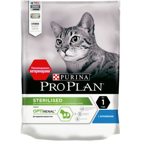 Сухой корм Purina Pro Plan для стерилизованных кошек и кастрированных котов, с кроликом, пакет, 200 г 12396663