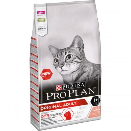 Сухой корм Purina Pro Plan для взрослых кошек от 1 года, с лососем, пакет, 10 кг 12391016