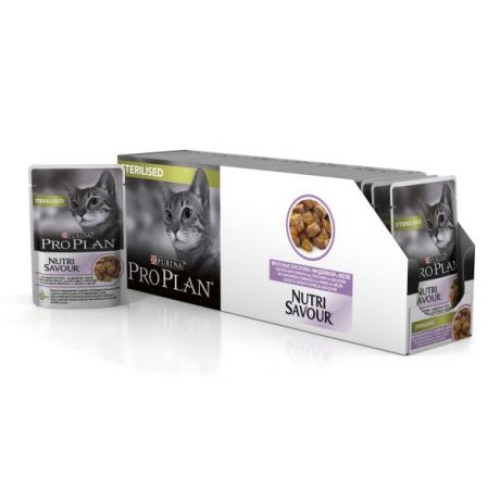 Влажный корм Purina Pro Plan для стерилизованных кошек и кастрированных котов, индейка, коробка (24 пауча), 85 г 12287047-box