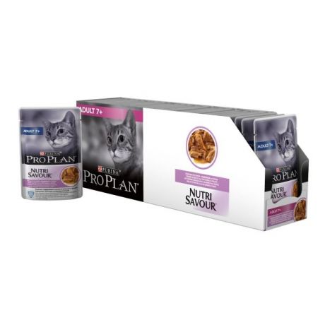 Влажный корм для кошек старше 7 лет Purina Pro Plan Adult 7+, индейка в соусе, коробка (24 пауча), 85 г 12342497-box