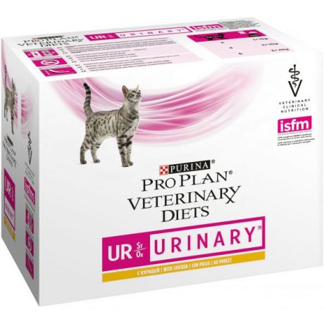 Влажный корм Purina Pro Plan Veterinary diets UR, корм для кошек при болезнях нижних отделов мочевыводящих путей c курицей, коробка (10 паучей), 85 г 12381673-box