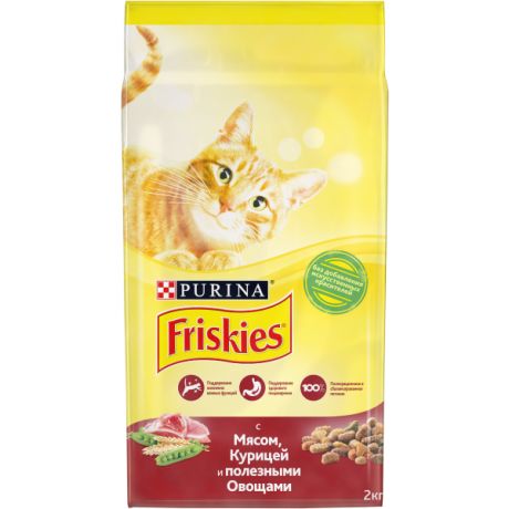Сухой корм Purina Friskies для взрослых кошек с мясом и полезными овощами, пакет, 2 кг 12384679