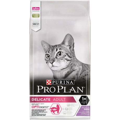 Сухой корм Purina Pro Plan Delicate для взрослых кошек с чувствительным пищеварением, с индейкой, пакет, 10 кг 12391019