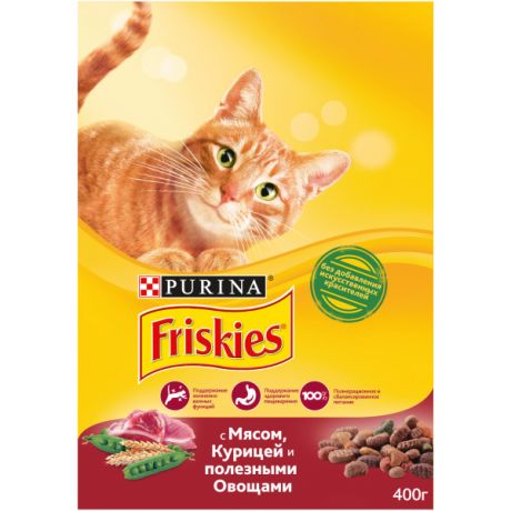 Сухой корм Purina Friskies для взрослых кошек с мясом и полезными овощами, картонная коробка, 400 г 12384609