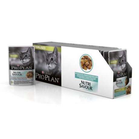 Влажный корм Purina Pro Plan для стерилизованных кошек и кастрированных котов, океаническая рыба в соусе, коробка (24 пауча), 85 г 12305887-box