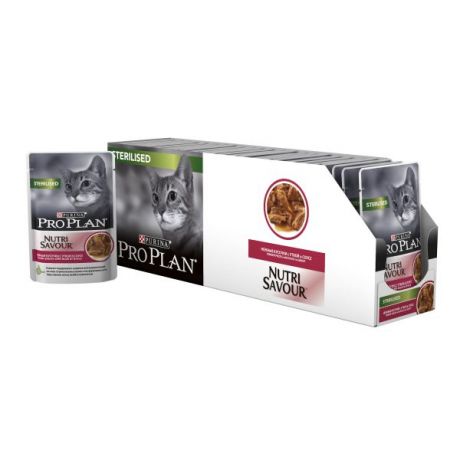 Влажный корм Purina Pro Plan для стерилизованных кошек и кастрированных котов, утка в соусе, коробка (24 пауча), 85 г 12305886-box