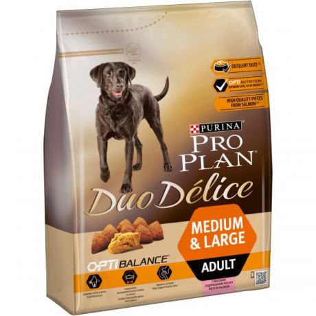 Сухой корм Purina Pro Plan Duo Delice для взрослых собак крупных и средних пород с лососем и рисом, пакет, 2.5 кг 12413617