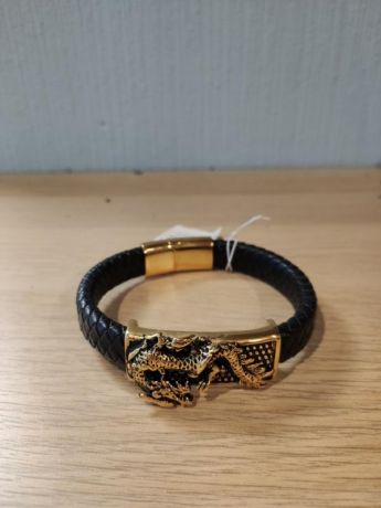 Кожаный браслет Дракон золотой широкое плетение (0,1 кг)