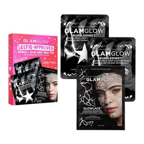 GlamGlow SELFIE-APPROVED: CLEANSE + GLOW SHEET MASK TRIO Косметический набор