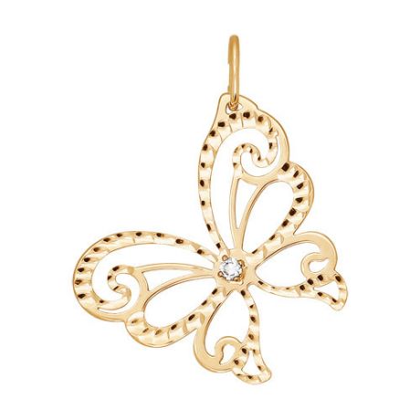 Кулон в виде золотой бабочки с алмазной гранью