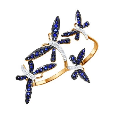 Кольцо на два пальца из золота с бриллиантами и сапфирами