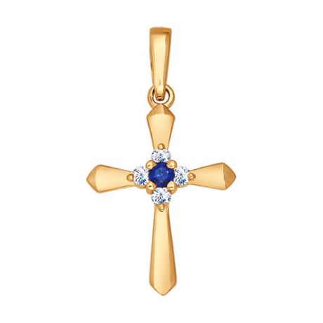 Крест из золота с бриллиантами и сапфиром