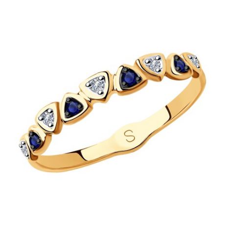Кольцо из золота с бриллиантами и синими корунд (синт.)