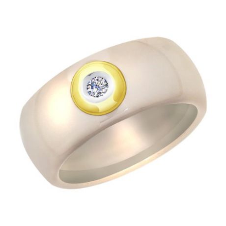 Керамическое кольцо с жёлтым золотом и бриллиантом