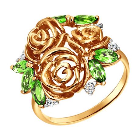 Кольцо из красного золота с хризолитами «Розы»