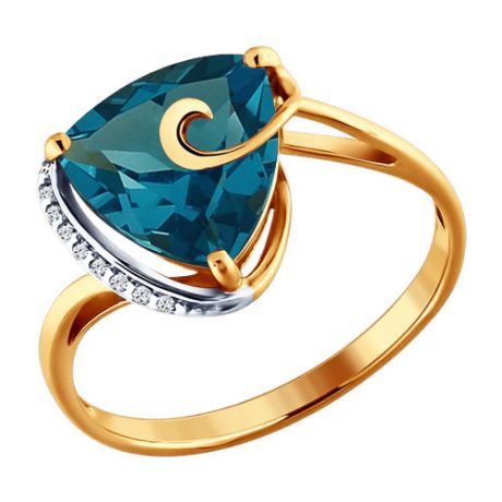 Золотое кольцо с тёмно-синим треугольным топазом