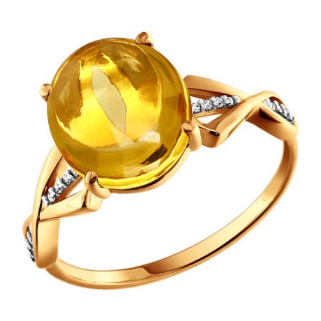 Кольцо из золота с фианитами и цитрином