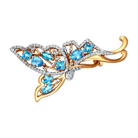Брошь - бабочка с голубыми топазами