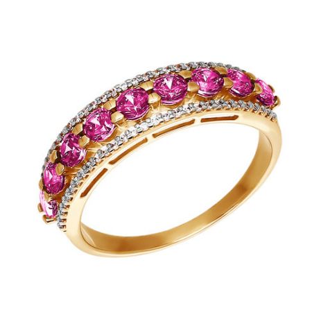 Золотое кольцо с кристаллами swarovski рубинового цвета