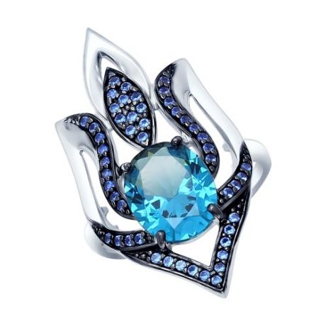 Кольцо из серебра с синим ситаллом и фианитами