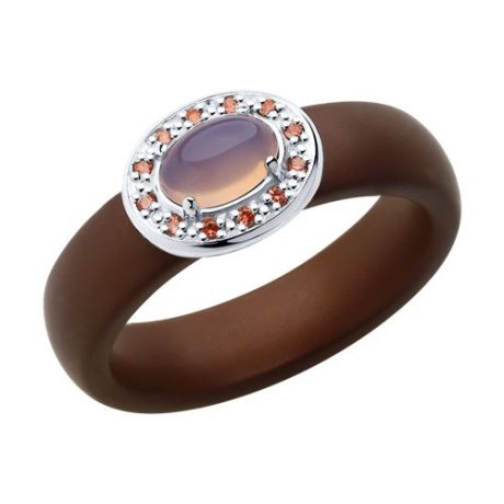 Кольцо из серебра с розовым агат (синт.), коричневыми керамическими вставками и ситаллами