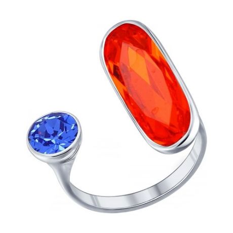 Кольцо из серебра с синим и оранжевым кристаллами Swarovski