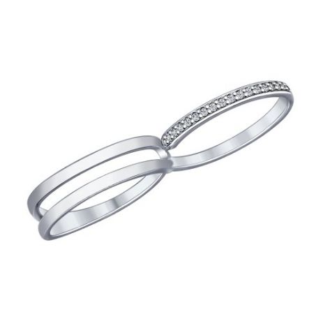 Кольцо на два пальца из серебра с фианитами