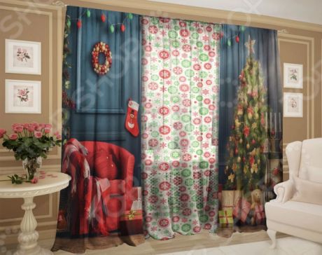 Комплект: шторы и тюль ТамиТекс «Рождественский декор»