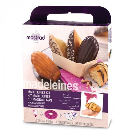 Набор для приготовления кексов Мадлен Mastrad (силиконовая форма, кулинарный мешок с 8 насадками, книга рецептов), цвет красный, в подарочной упаковке