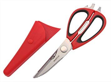 Ножницы Mastrad кухонные мультифункциональные с магнитным держателем, цвет красный