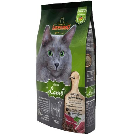 Корм для кошек Leonardo для склонных к аллергии, ягненок с рисом сух. 7,5кг