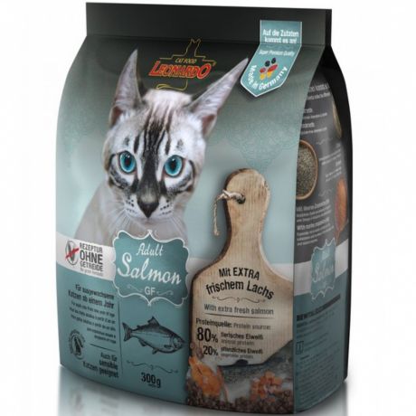Корм для кошек Leonardo GF с чувствительным пищеварением, беззерновой, лосось сух. 300г