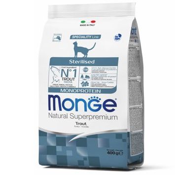 Корм для кошек Monge Cat Monoprotein Sterilised для стерилизованных, форель сух. 400г