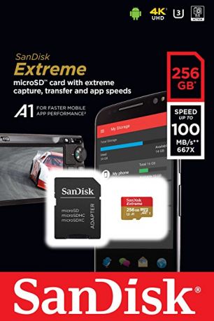 Карта памяти SanDisk Extreme microSD UHS-I Class 10 256GB с адаптером