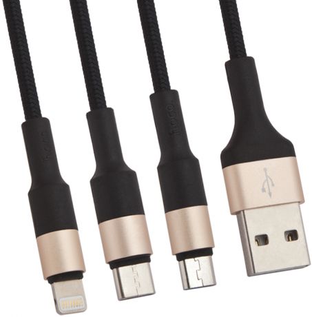 Кабель Hoco 3-in-1 X26 USB to microUSB/USB-C/Lightning 1.2m Black