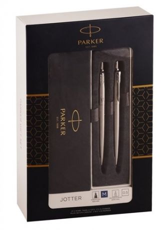 Подарочный набор ручек Паркер, Parker Jotter Stainless Steel CT: Шариковая ручка синяя и механический карандаш