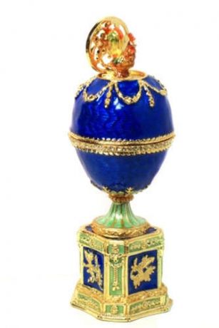 Сувенир, АКМ, Faberge Яйцо Шантеклер (встроенный петух) 8см цв.синий JD1159-3