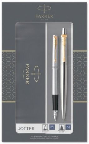 Набор Паркер, Parker Jotter Core FK691 (2093257) Stainless Steel GT ручка перьевая, ручка шариковая подар.кор.