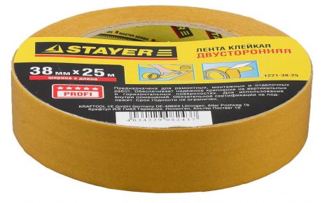 Лента клейкая двусторонняя STAYER MASTER 1221-38-25